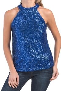 CABLE & Gauge Halter Neck Sequin Embellished Top